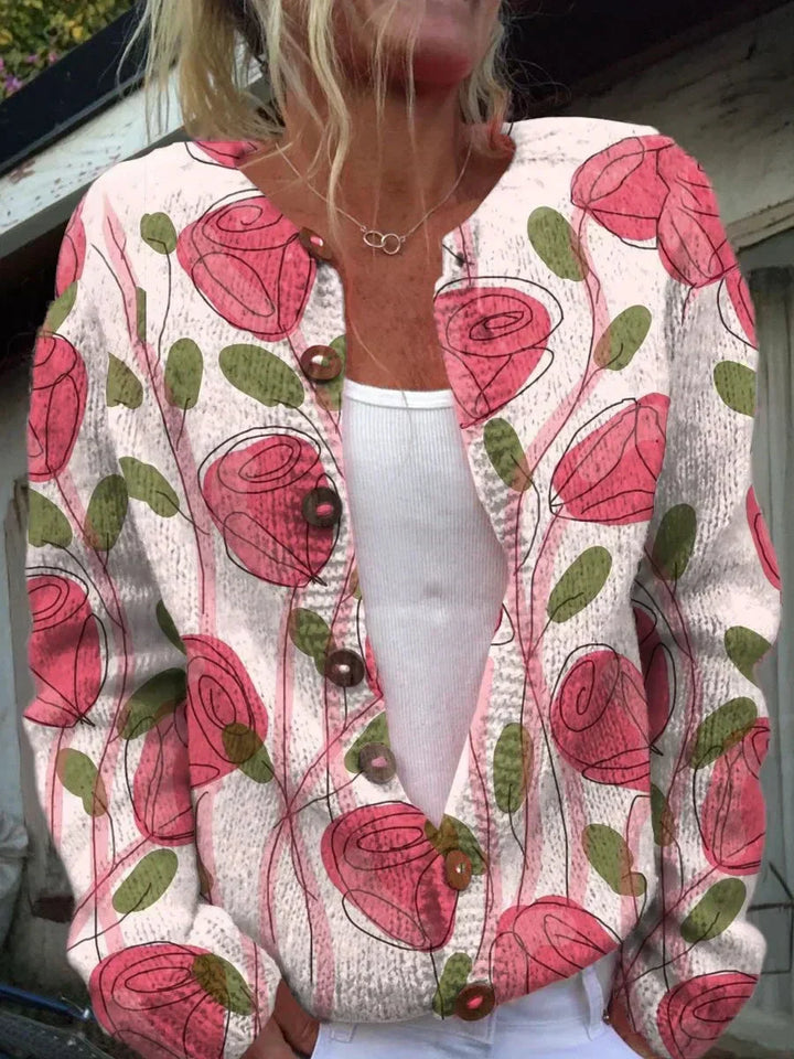 FREYA סוודר עם כפתורי פרחים לנשים