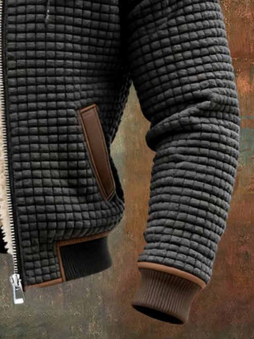 מעיל חיצוני בסגנון רטרו לגברים עם דפוס משבצות מובנה, צווארון כפול, חם ורב תכליתי