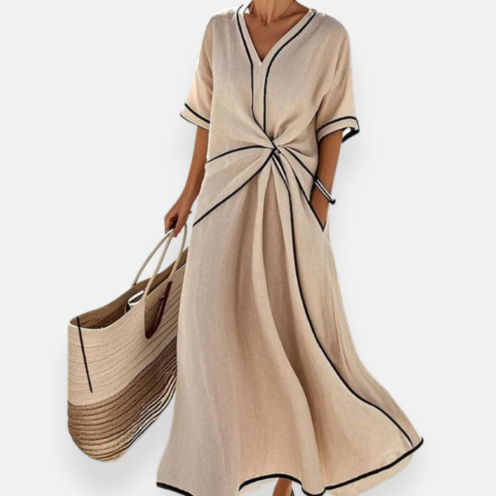 MALINA שמלה עם קשר וגבולות מנוגדים