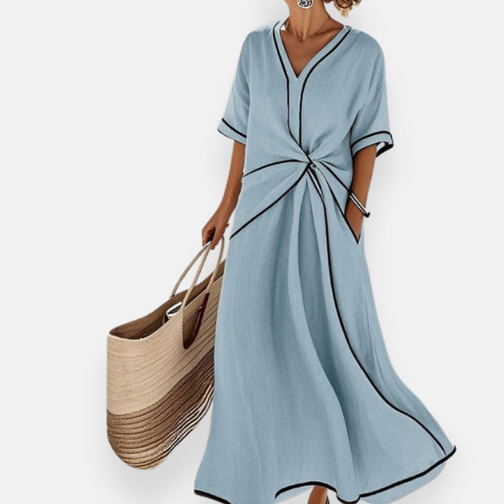 MALINA שמלה עם קשר וגבולות מנוגדים