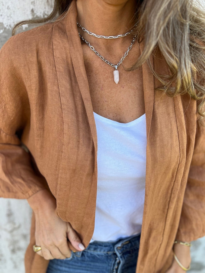 סוודר פשתן עם רוכסנים