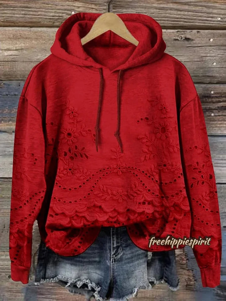 JUSTYNA | סוודר נשים עם כובע ודוגמת פרחים