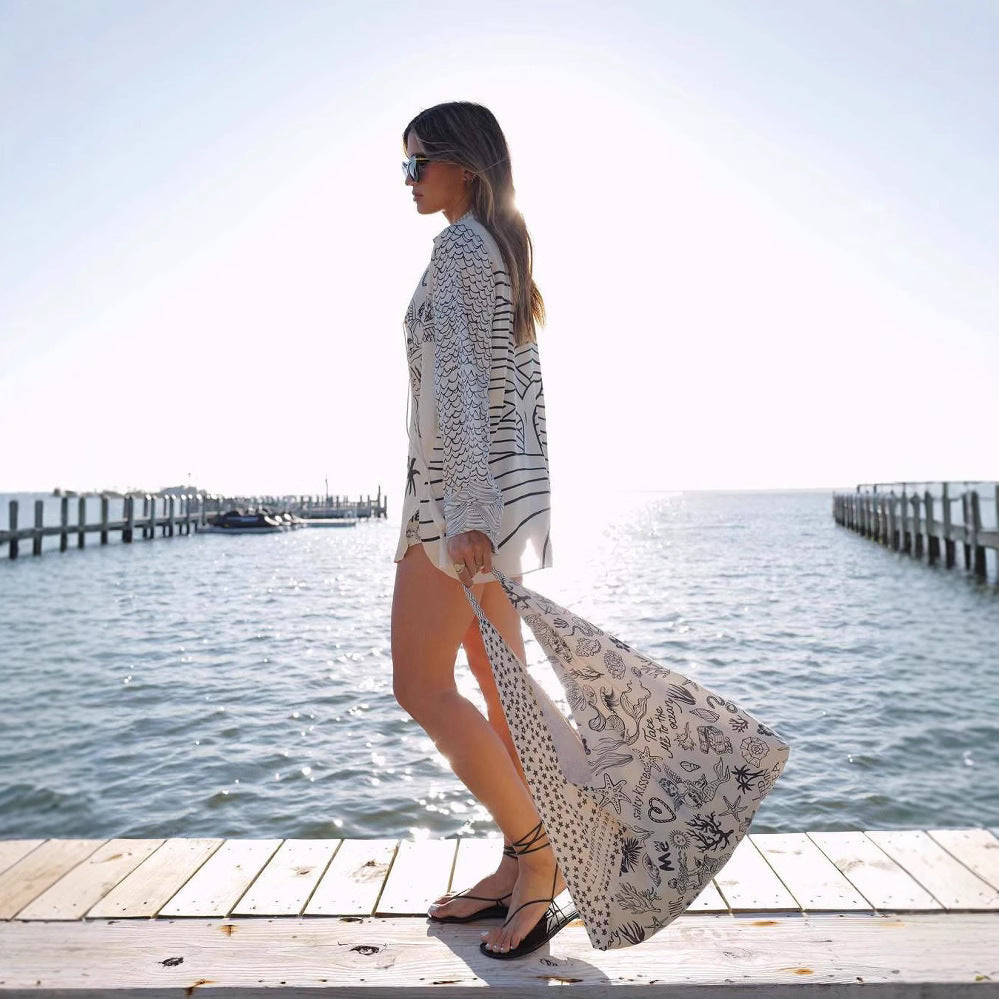 ROYAL HOLIDAY חולצת כפתורים מודפסת ומכנסיים קצרים עם מותן אלסטית