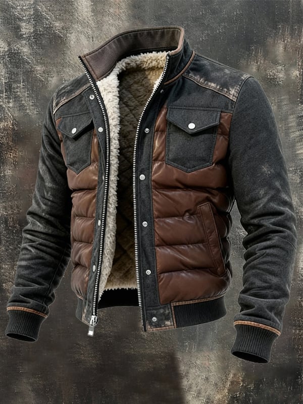 ESPOSITO מעיל רטרו מחולק פצ'וורק לחוץ עם רוכסן