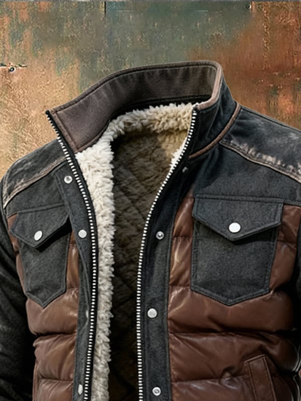 ESPOSITO מעיל רטרו מחולק פצ'וורק לחוץ עם רוכסן