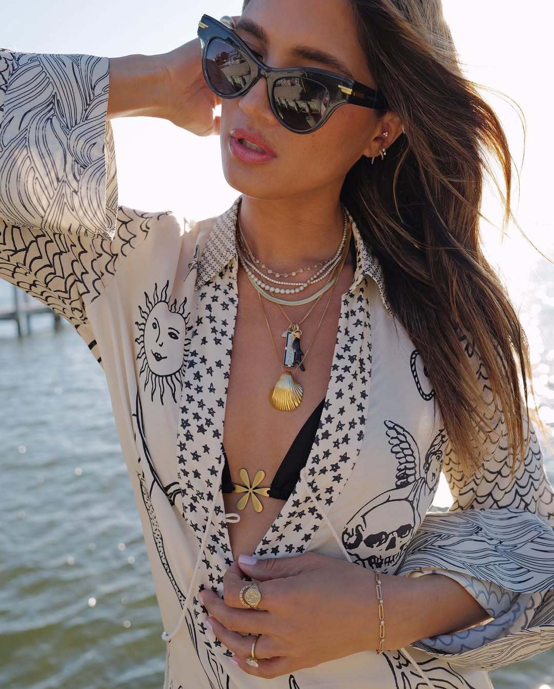 ROYAL HOLIDAY חולצת כפתורים מודפסת ומכנסיים קצרים עם מותן אלסטית