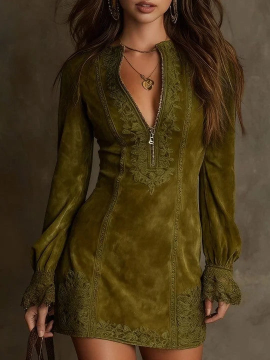 AURORA™ | שמלת מיני זמש עם תחרה