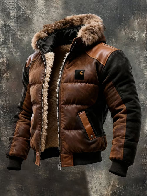 מעיל רטרו לגברים עם כיסים מרופדים, מצופה בשכבת בד כפולה, מצופה בחום בכותנה / מעיל חוץ