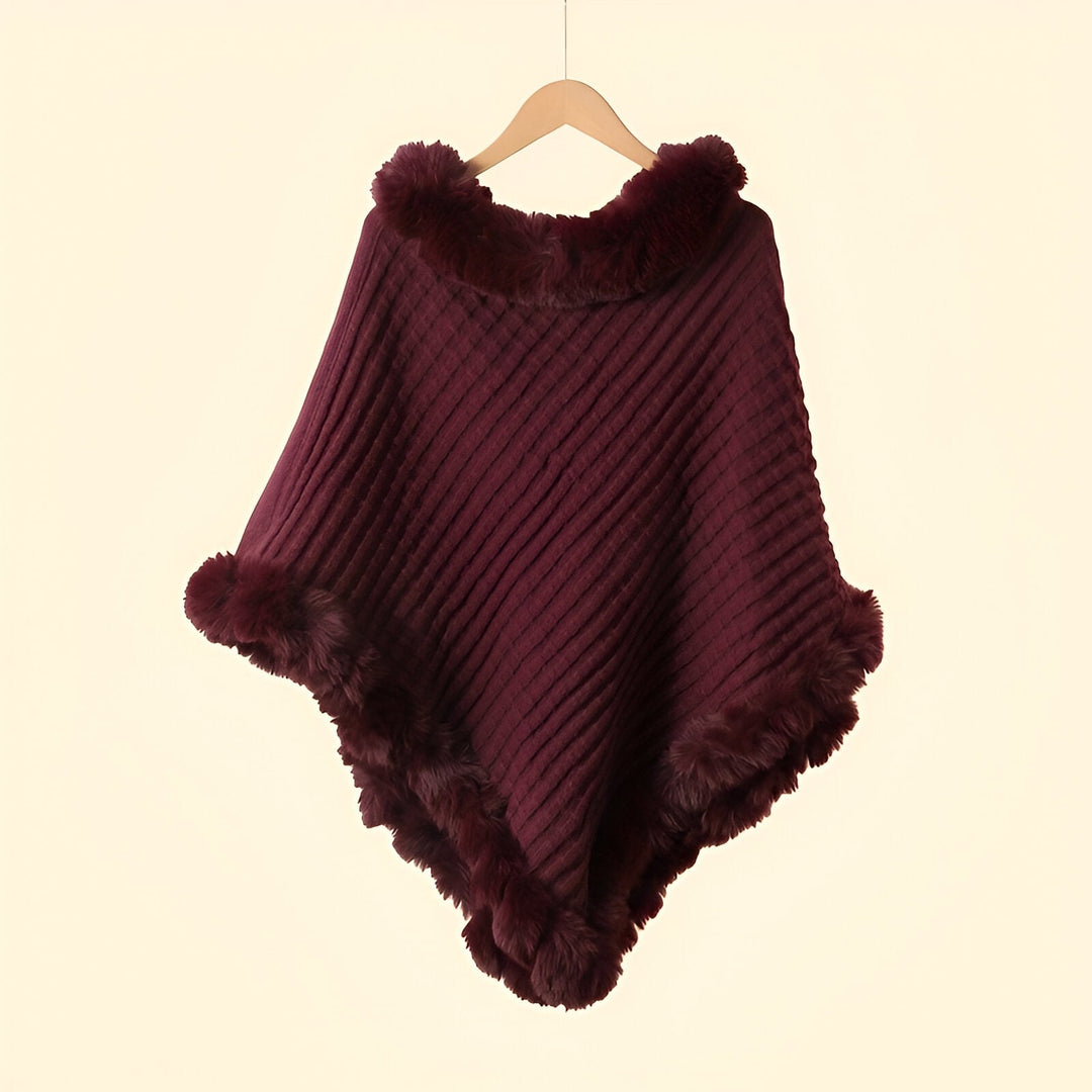 MELINA פונצ'ו חורפי אלגנטי עם גימור פרווה