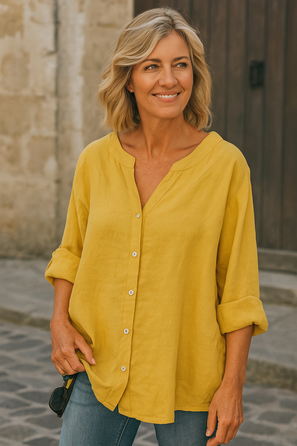 AAVA חולצה קלילה מכותנה ולינן בסגנון קיץ