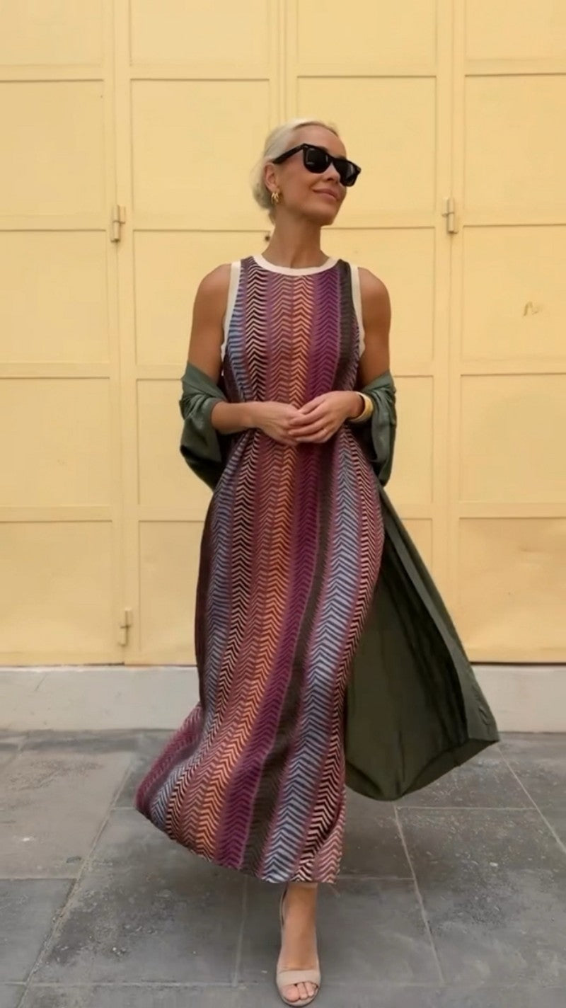 LEONOR שמלה ארוכה אלגנטית עם צעיף תואם