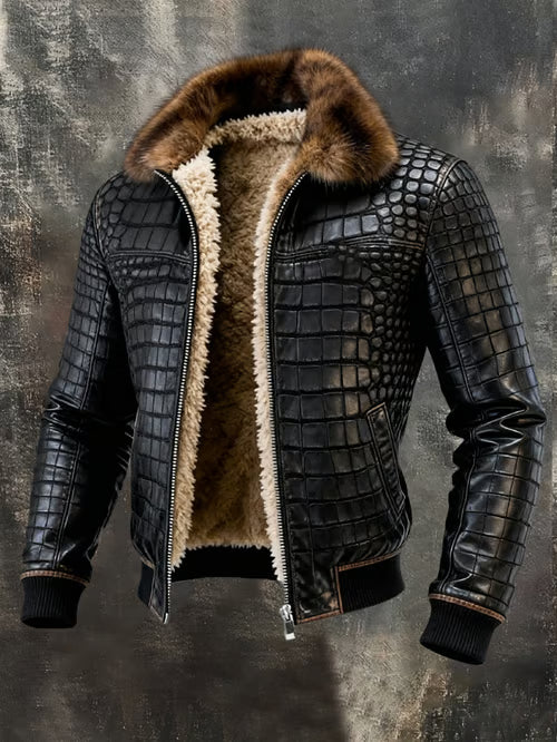 מעיל רטרו לגברים לספורט חוץ עשוי מעור חם ורך