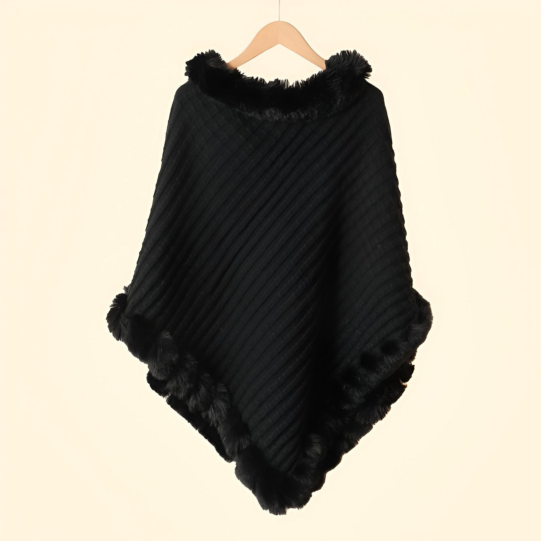 MELINA פונצ'ו חורפי אלגנטי עם גימור פרווה