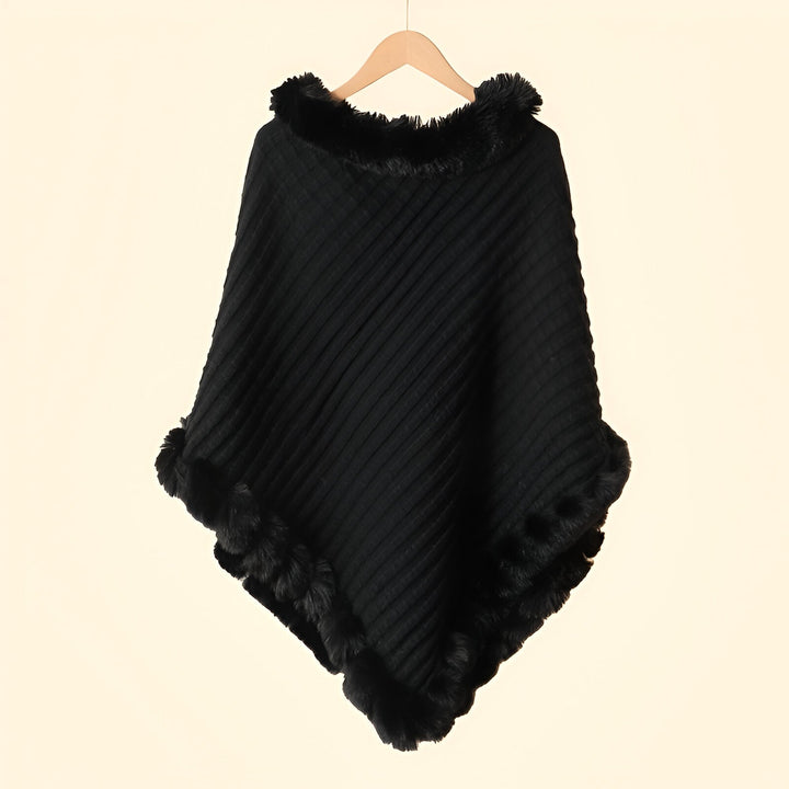 MELINA פונצ'ו חורפי אלגנטי עם גימור פרווה