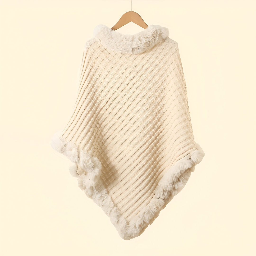 MELINA פונצ'ו חורפי אלגנטי עם גימור פרווה