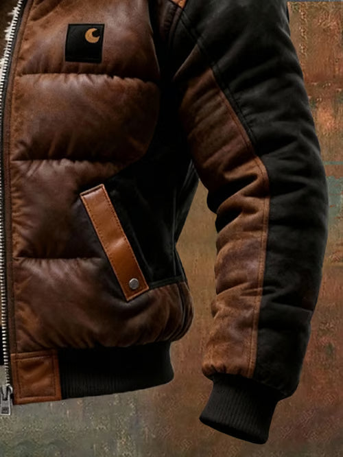 מעיל רטרו לגברים עם כיסים מרופדים, מצופה בשכבת בד כפולה, מצופה בחום בכותנה / מעיל חוץ