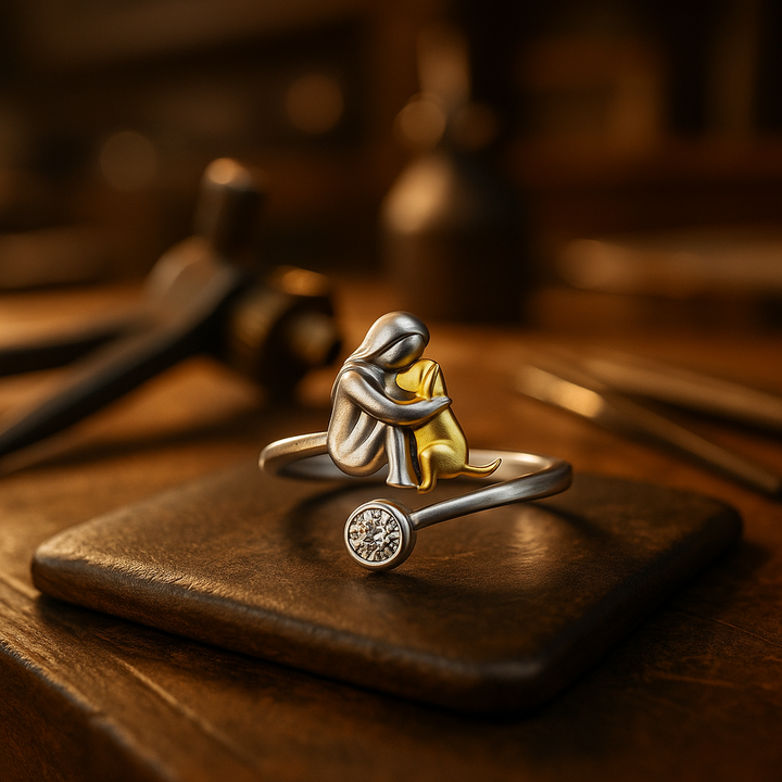 טבעת עם כלב מכסף עם אבני זירקוניה