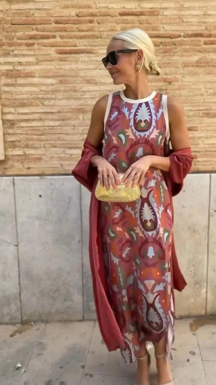 AINARA שמלה ארוכה אלגנטית עם צעיף תואם