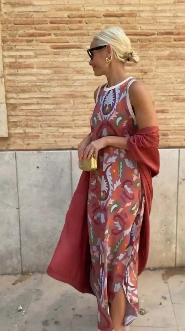 AINARA שמלה ארוכה אלגנטית עם צעיף תואם