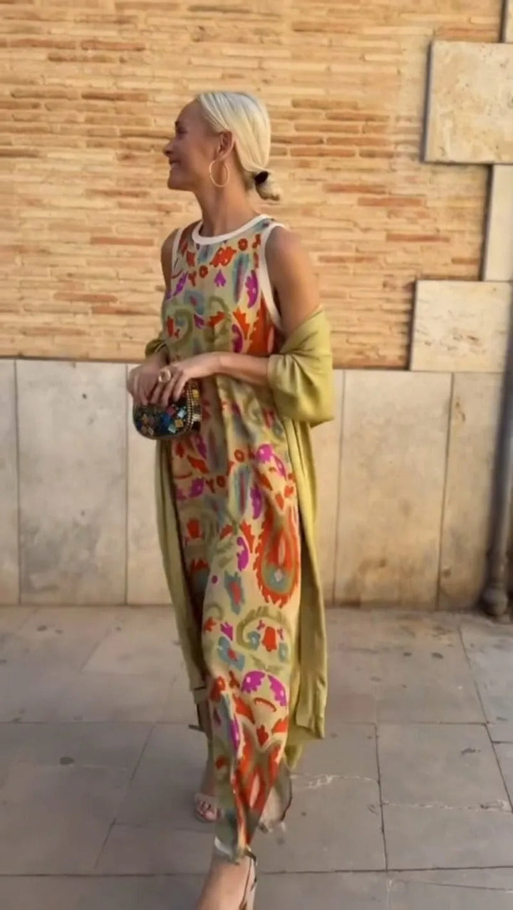 AINHOA שמלה ארוכה אלגנטית עם צעיף תואם